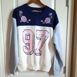 Altar'd State Navy, White & Pink Floral Number Crewneck